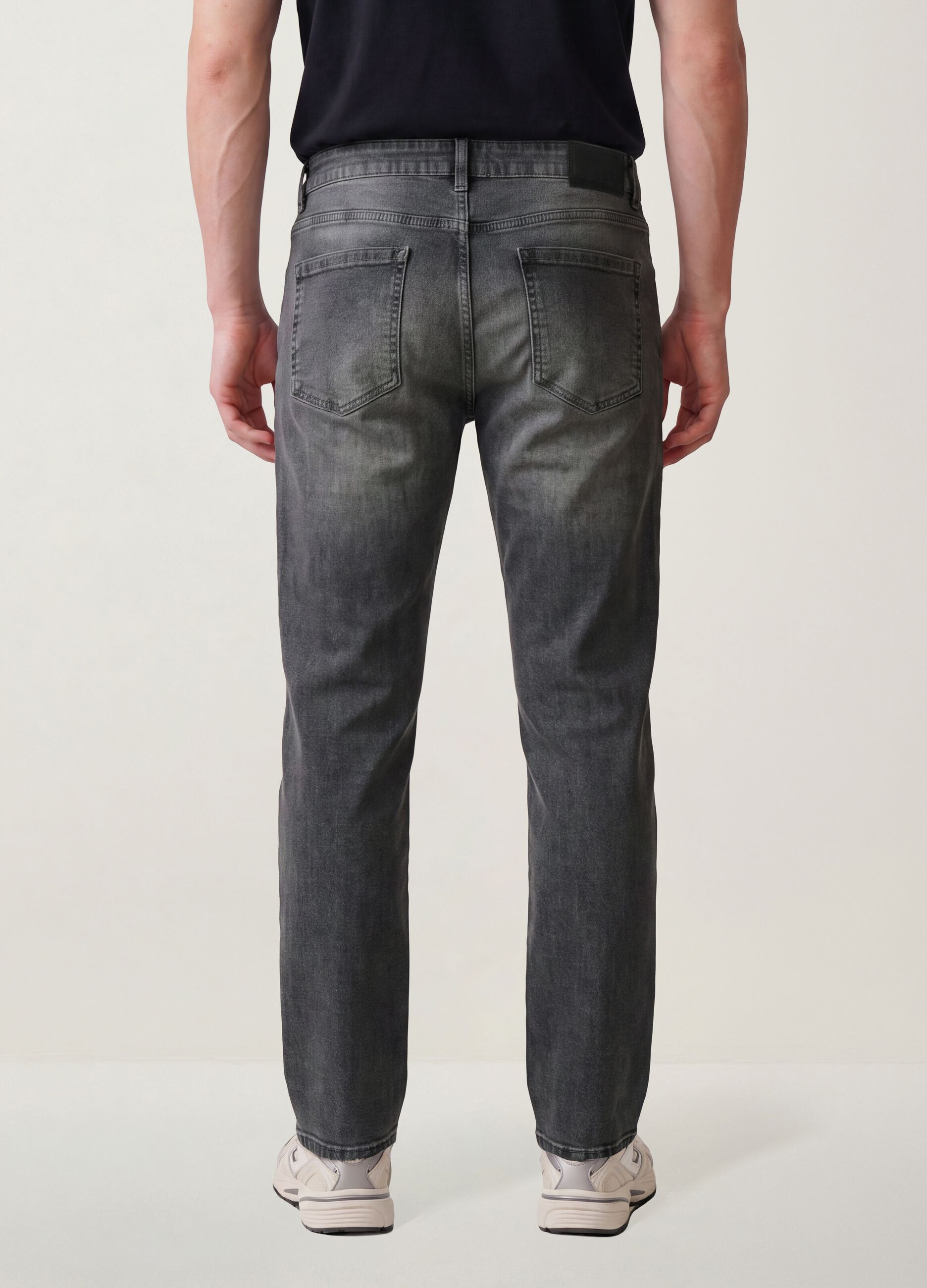 Regular-fit grey denim jeans in stretch cotton