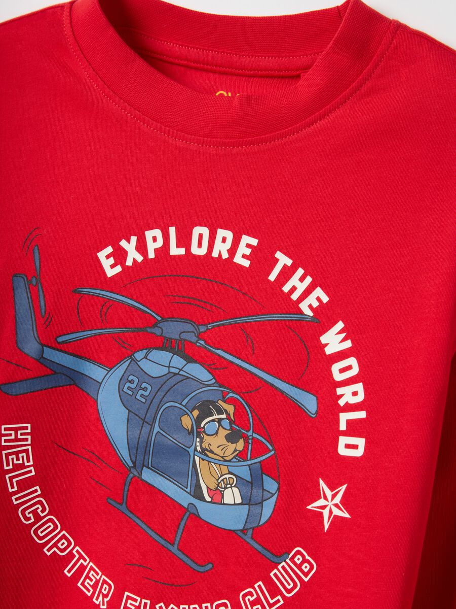 Children's red oversized cotton T-shirt with print_2