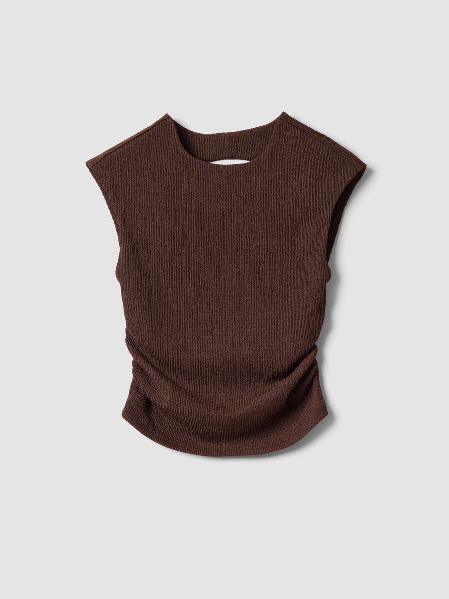 Brown stretch sleeveless top, regular fit_4