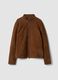 Brown genuine leather jacket with zip, regular fit_0