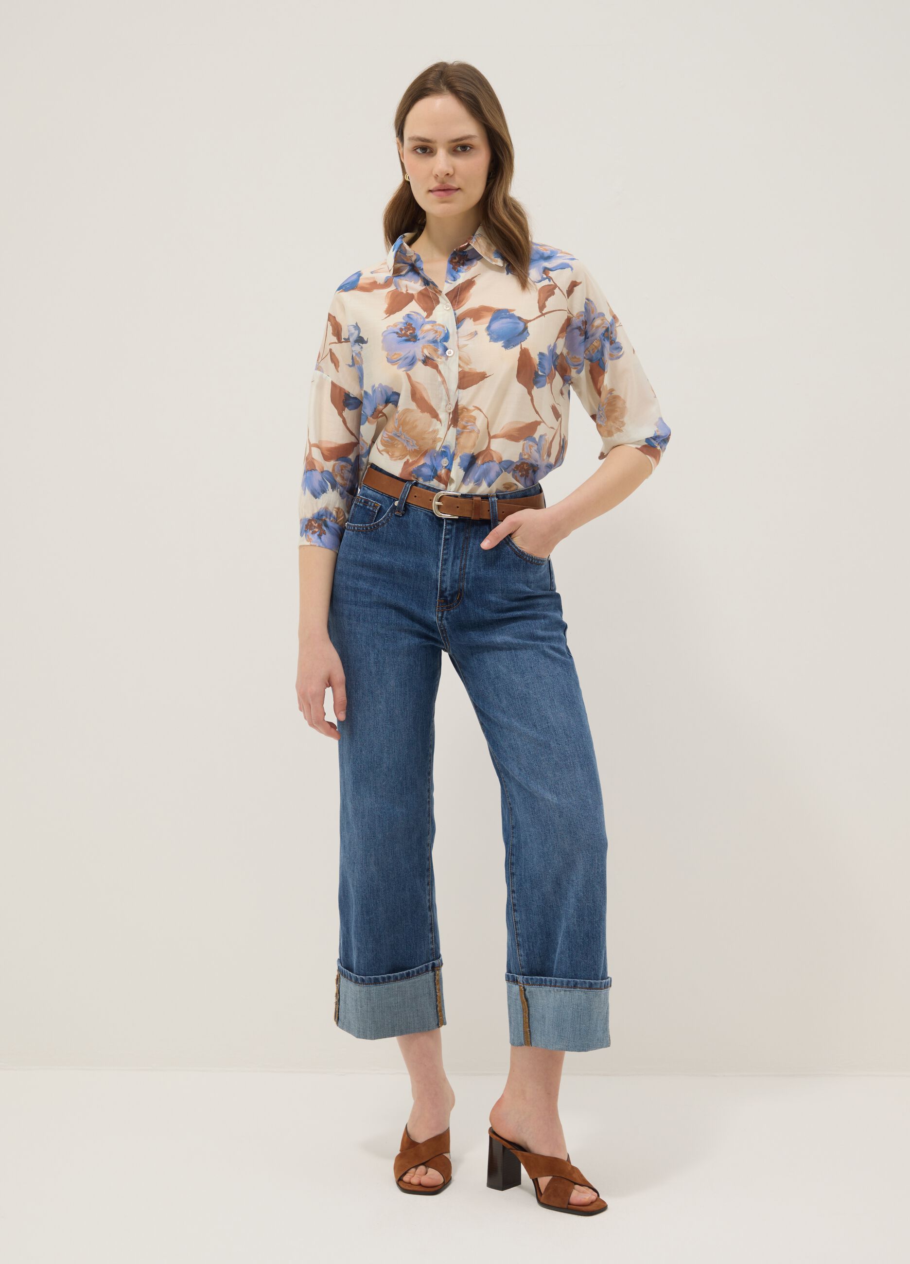 Regular-fit floral print viscose-blend shirt
