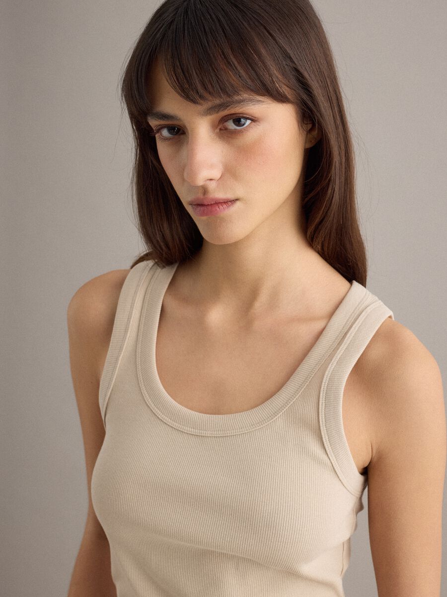 Beige stretch cotton regular-fit tank top_3
