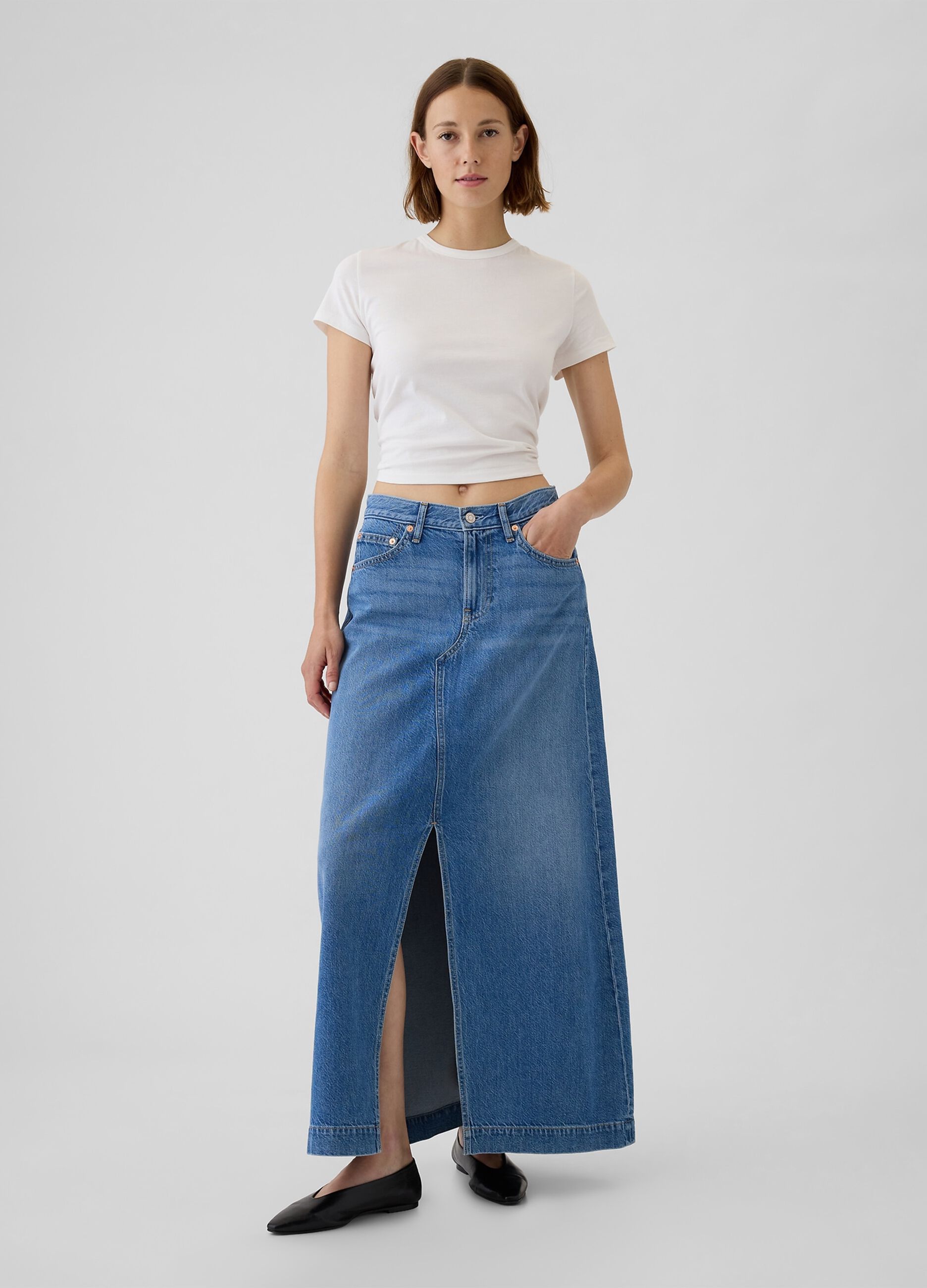 Long denim skirt with split