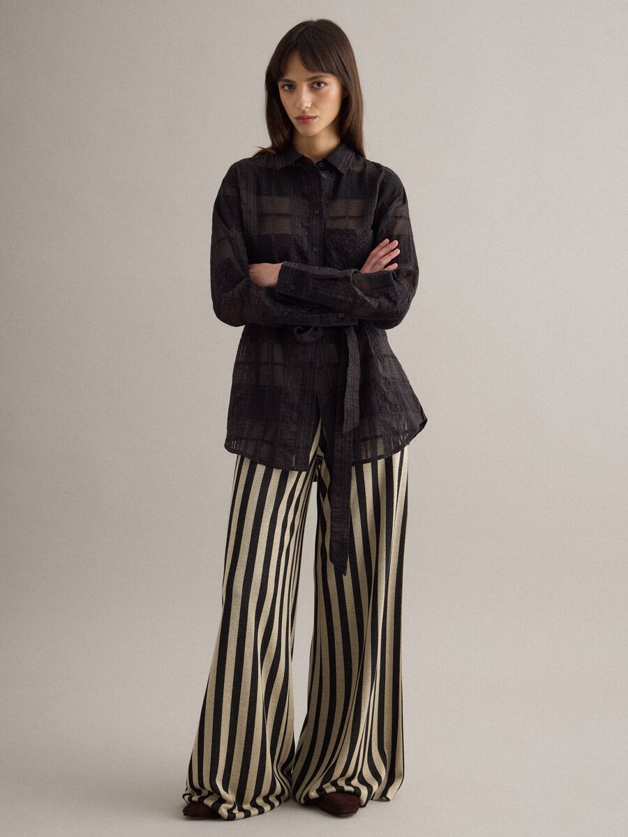 Multicolour striped regular fit viscose blend trousers_0