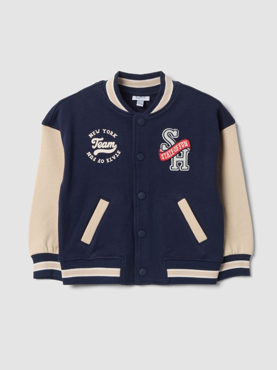 Navy blue collegiate sweatshirt in pure cotton, regular fit_0