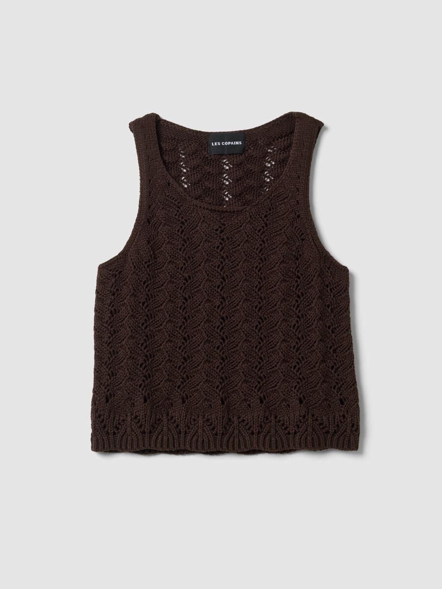 Brown pure cotton crochet tank top_4