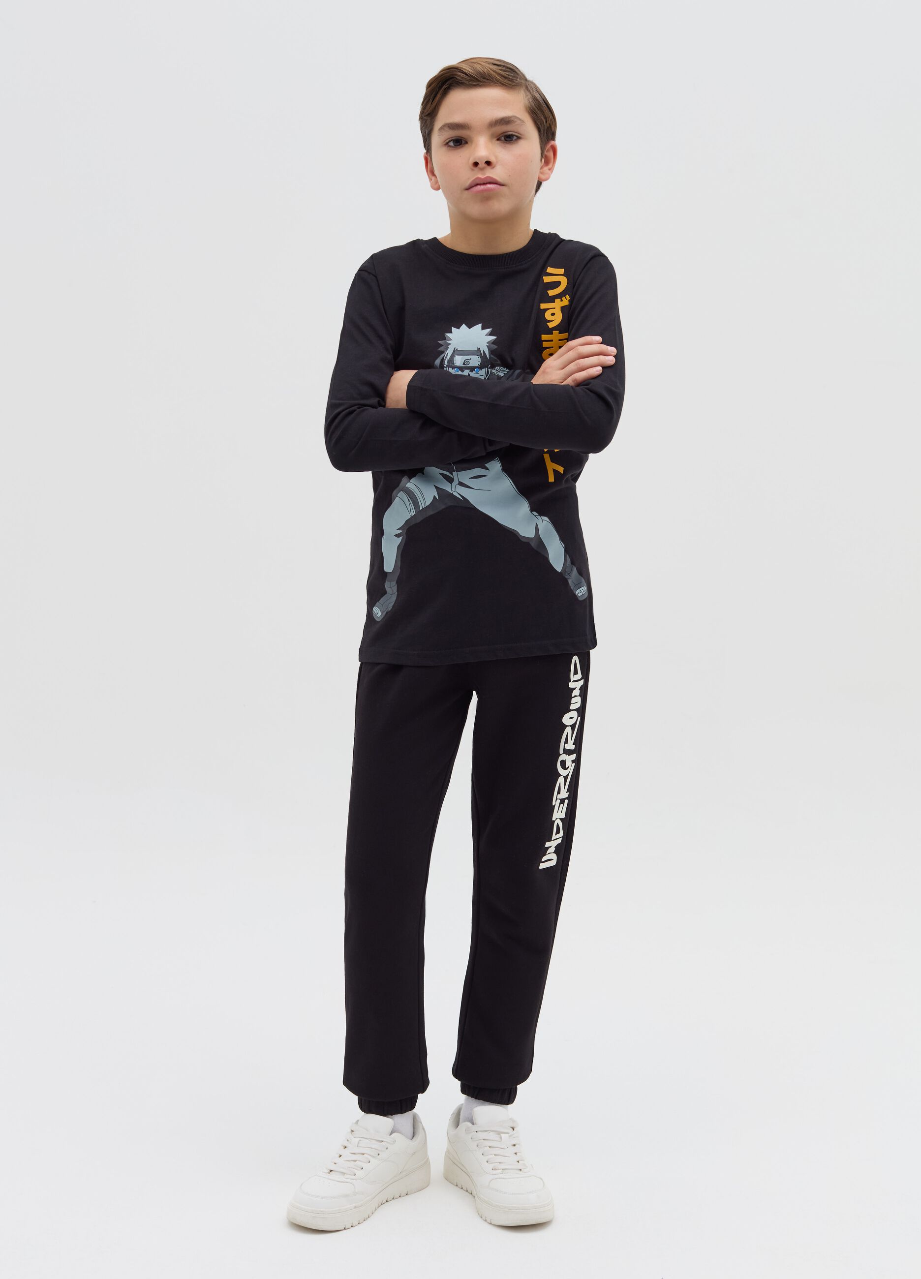 Fleece joggers with drawstring and lettering print