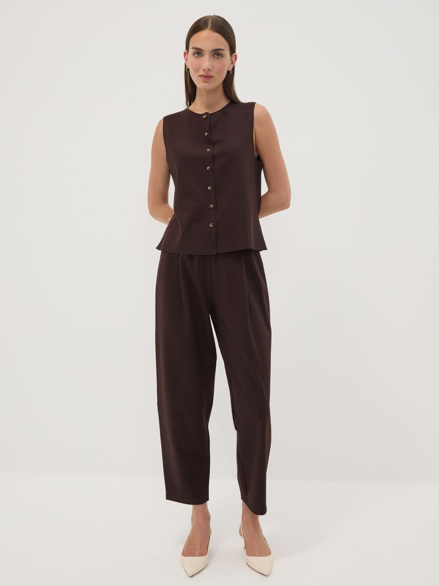 Braune Joggerhose aus elastischem Viskose-Milanojersey im Barrel Fit_0
