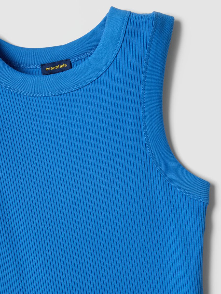 Blaues, figurbetontes Tanktop aus geripptem Stretch-Baumwollstoff_5