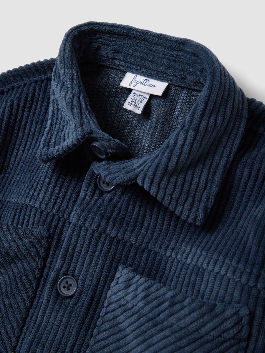 Blue ribbed shacket with buttons and classic collar_2