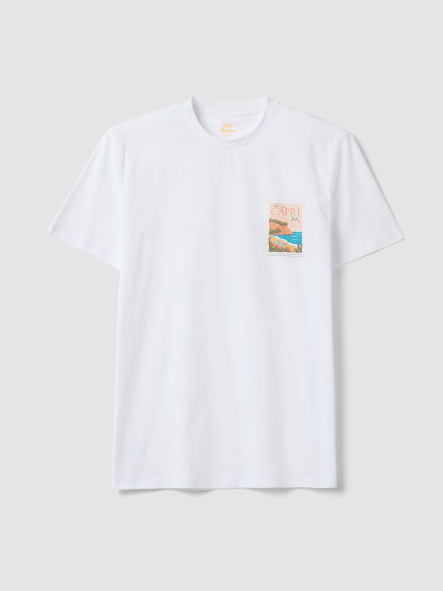 Wei&szlig;es T-Shirt aus reiner Baumwolle mit aufgesetztem Print, Regular Fit_4