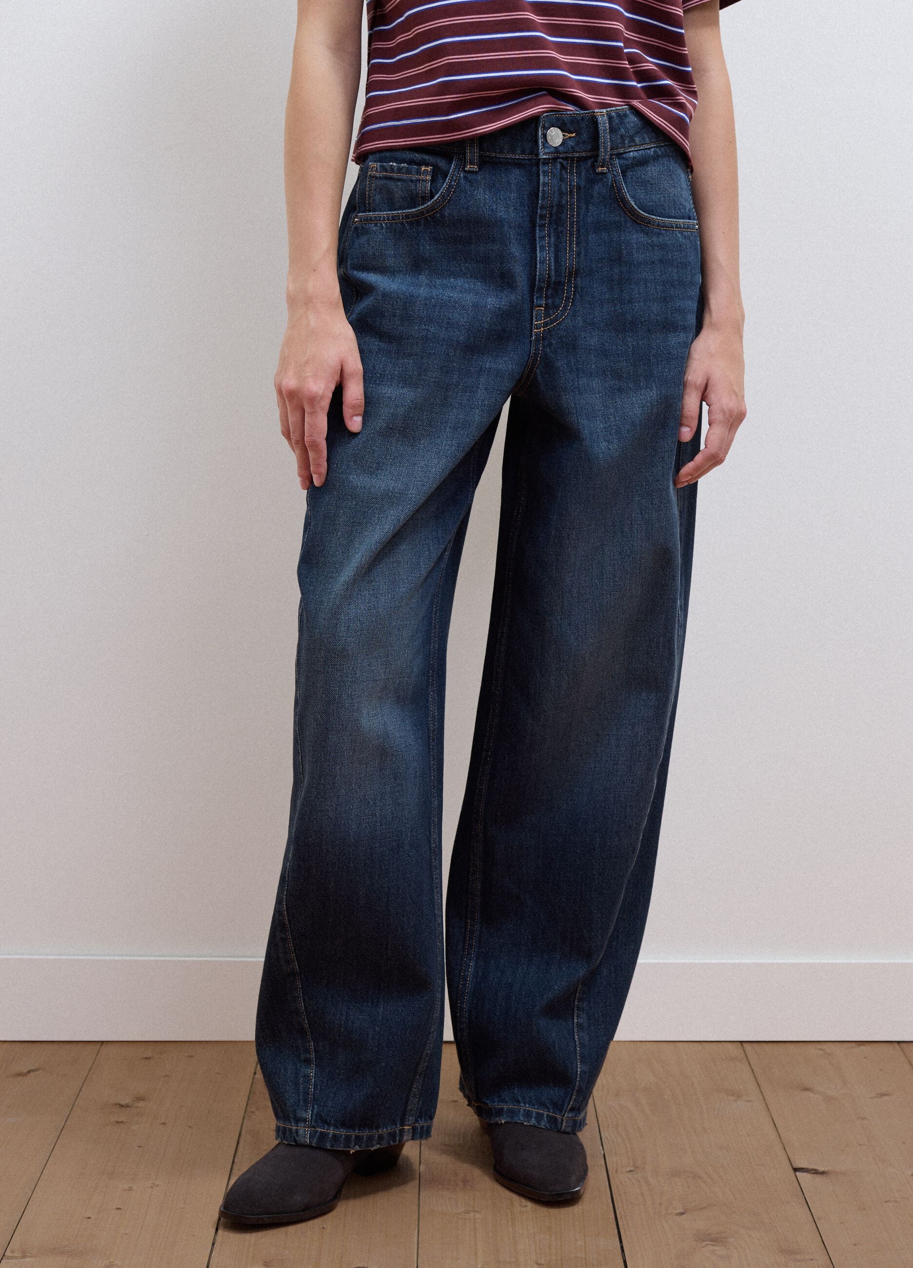 Blaue Balloon-Fit-Jeans aus reiner Baumwolle