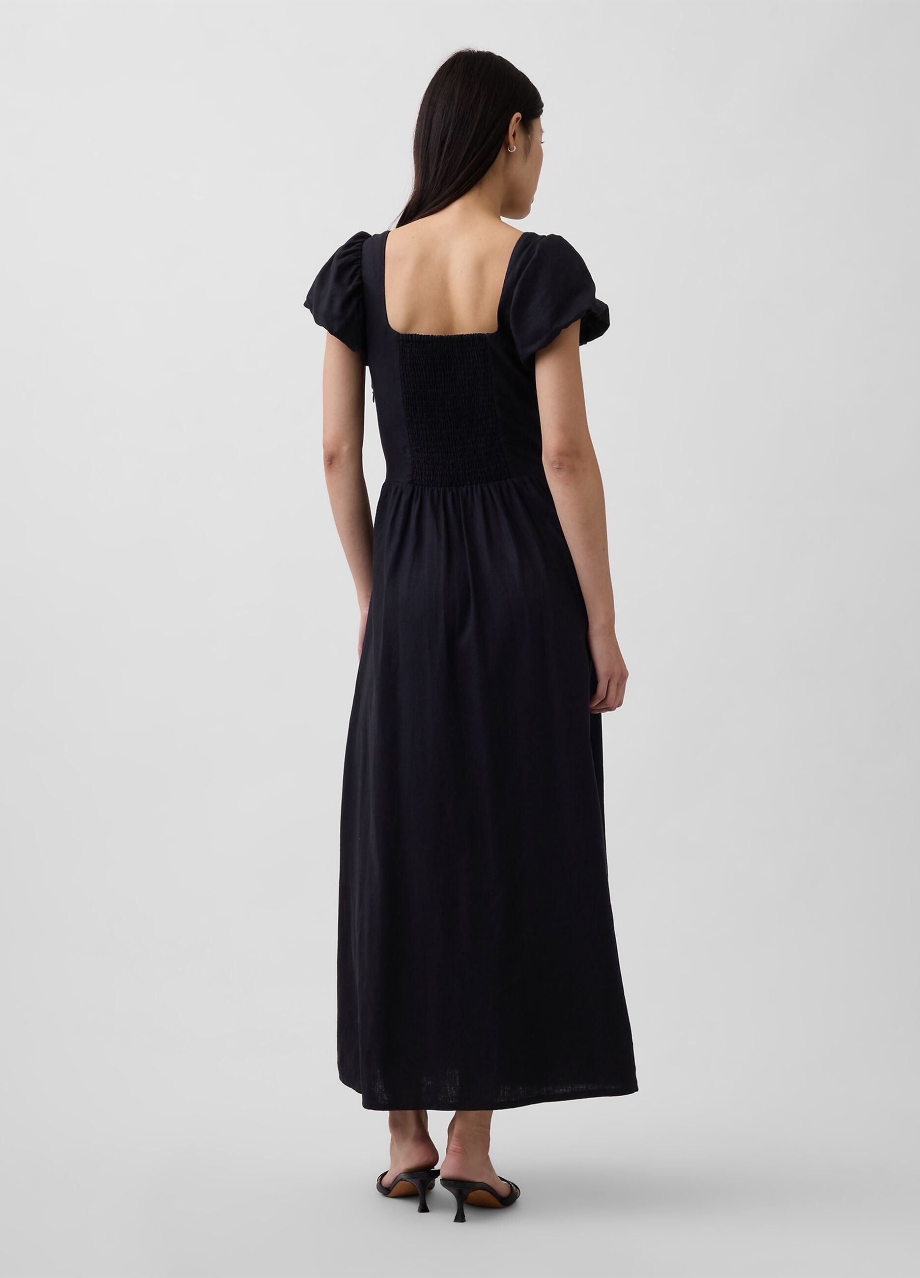 Vestido comprido em mistura de linho