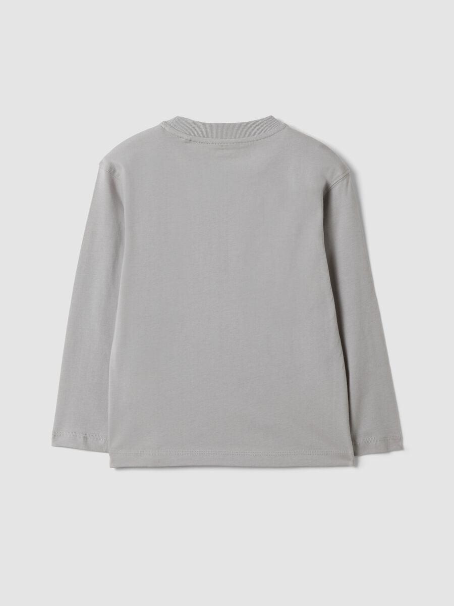 Grey oversized T-shirt in pure organic cotton with racing print for boys_1