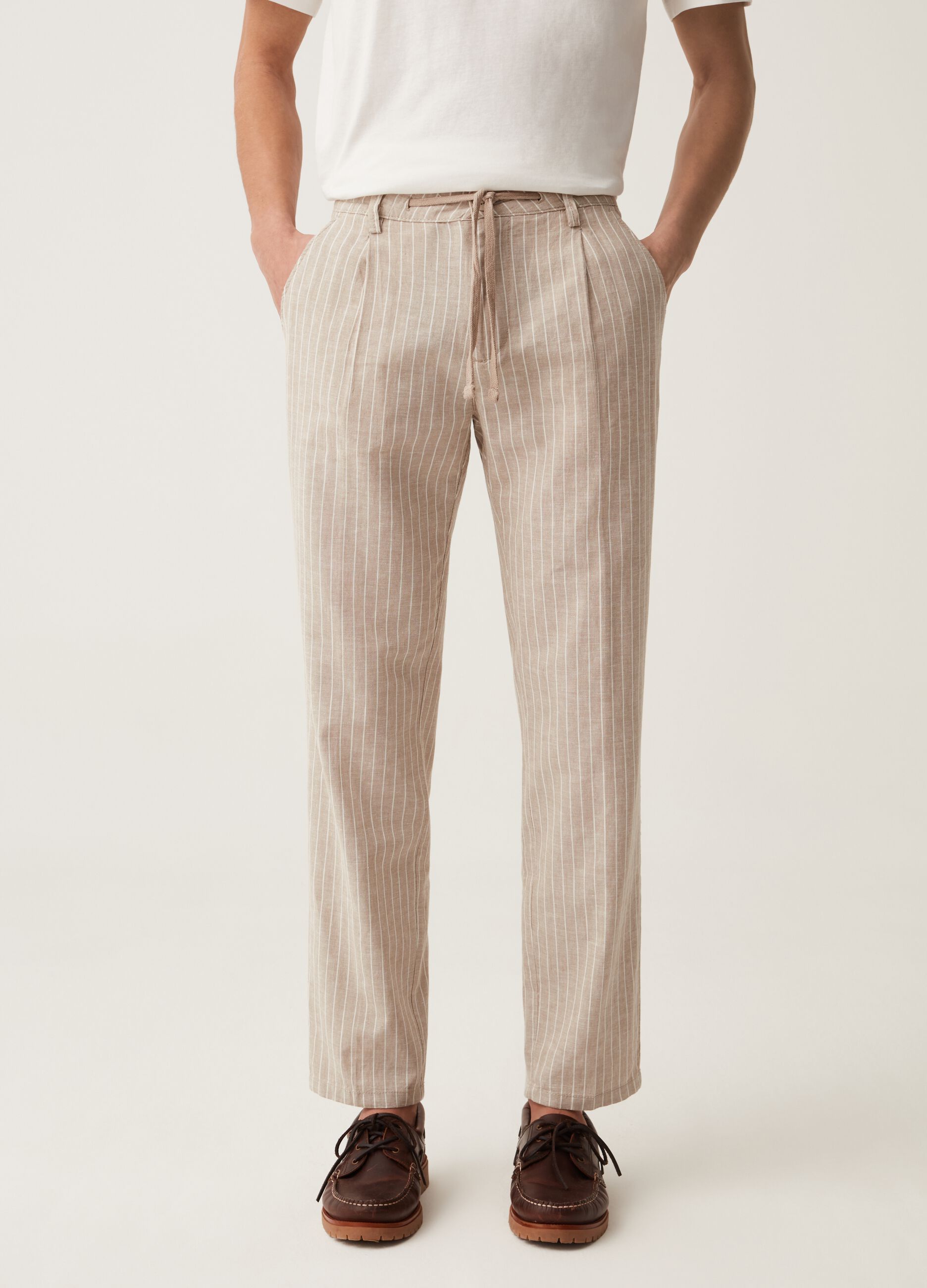 Striped chinos in cotton chambray