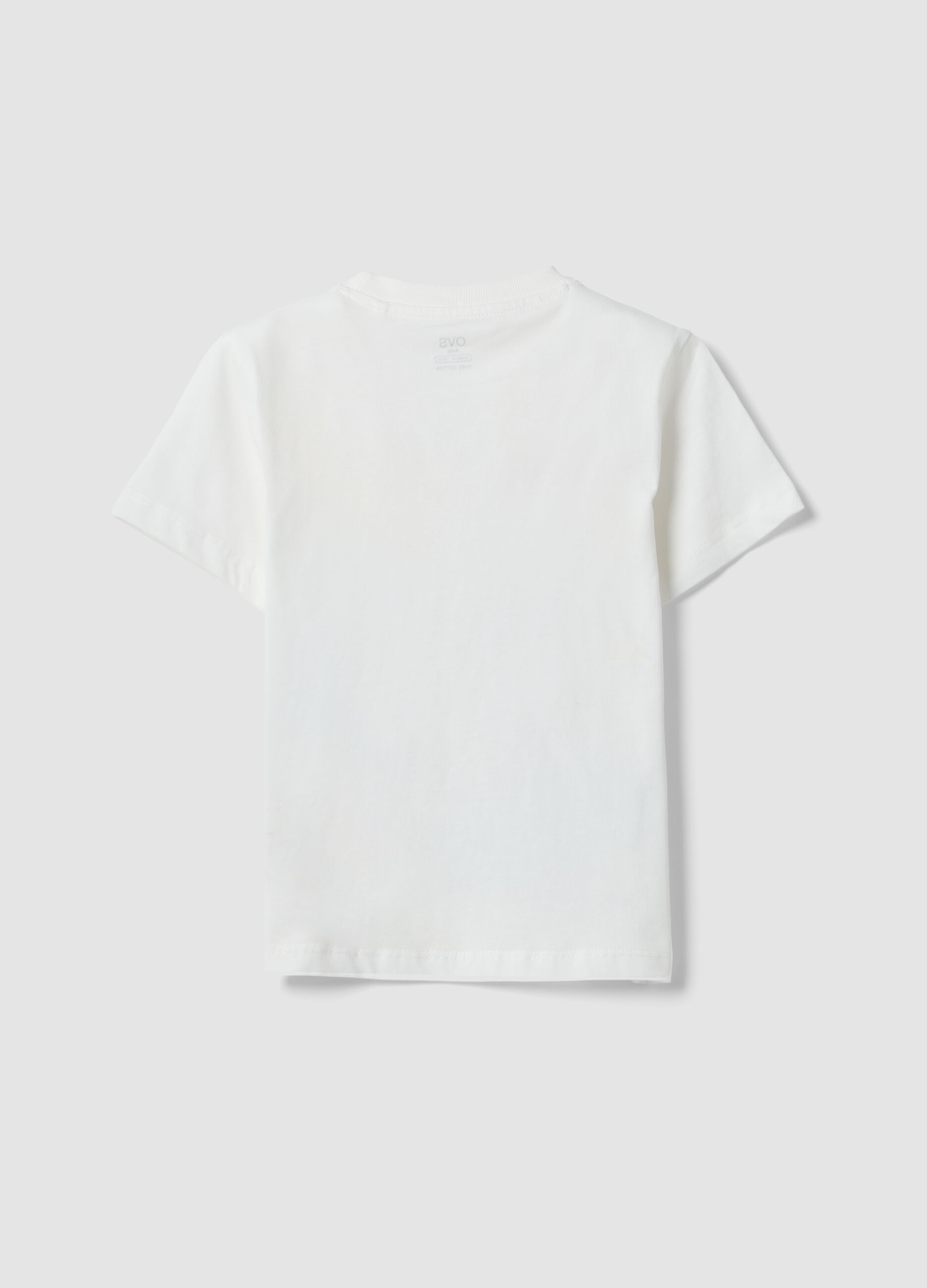 T-shirt gar&ccedil;on blanc en pur coton avec imprim&eacute; surf, coupe regular