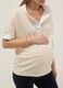 Beige stretchable viscose maternity T-shirt with mandarin collar_3