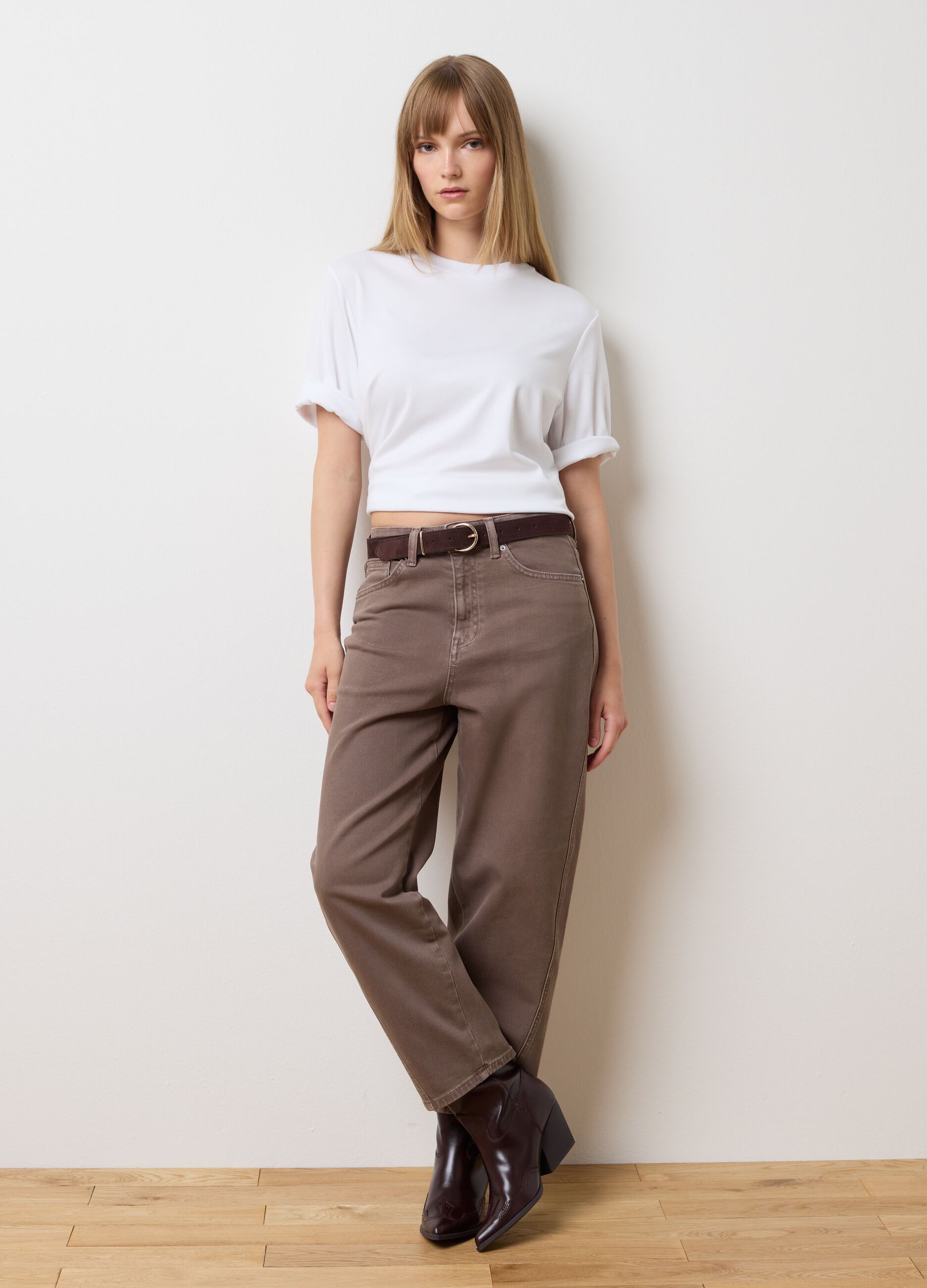 Brown balloon trousers in stretch cotton