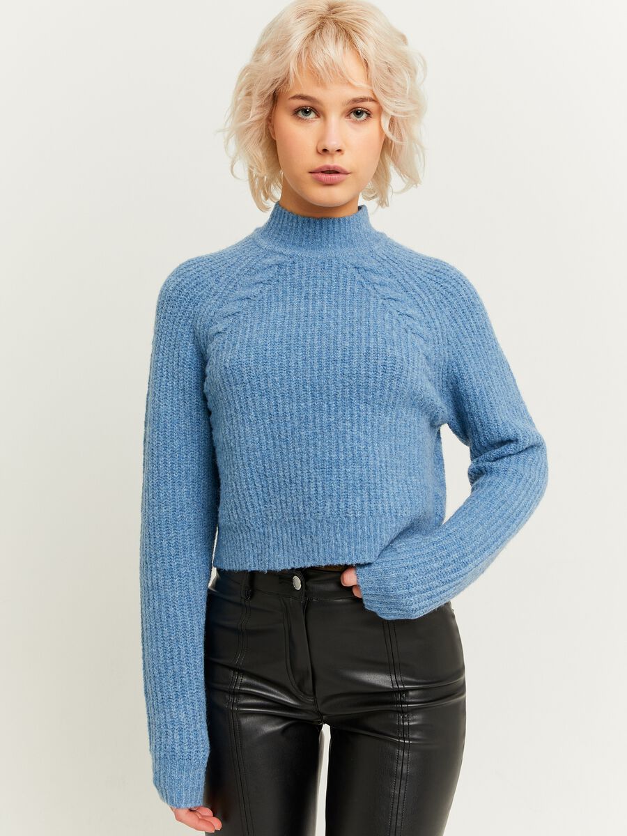 Ribbed crop pullover with cable-knit details_1