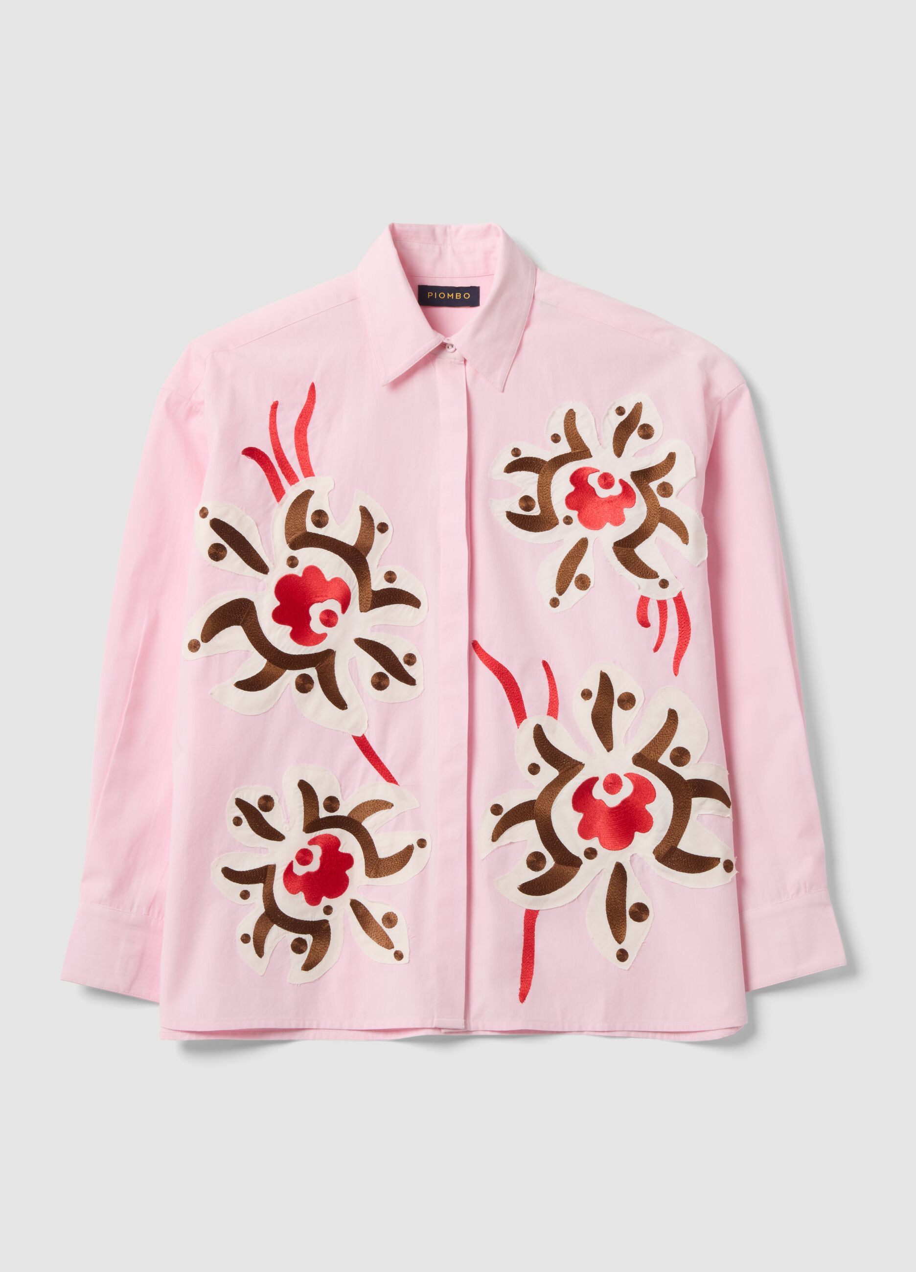 Rosa Hemd aus Popeline aus reiner Baumwolle mit Floral-Print, Regular Fit