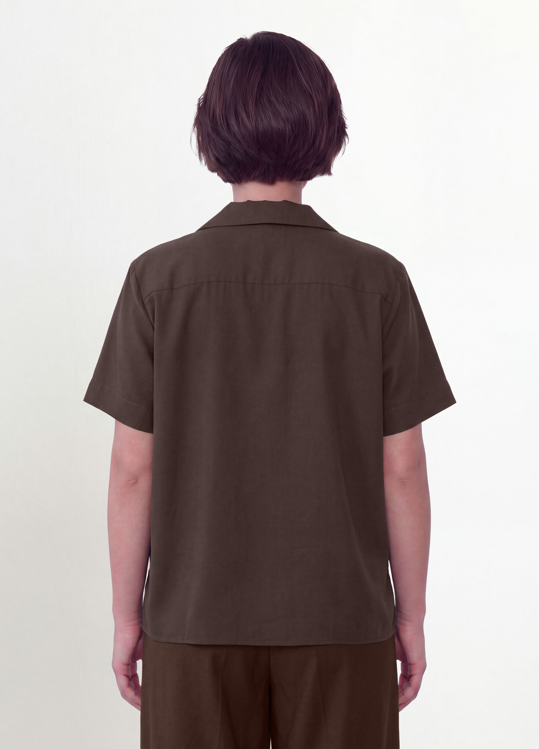 Brown oversized short-sleeve viscose-blend shirt