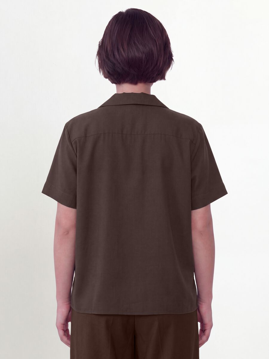 Brown oversized short-sleeve viscose-blend shirt_2