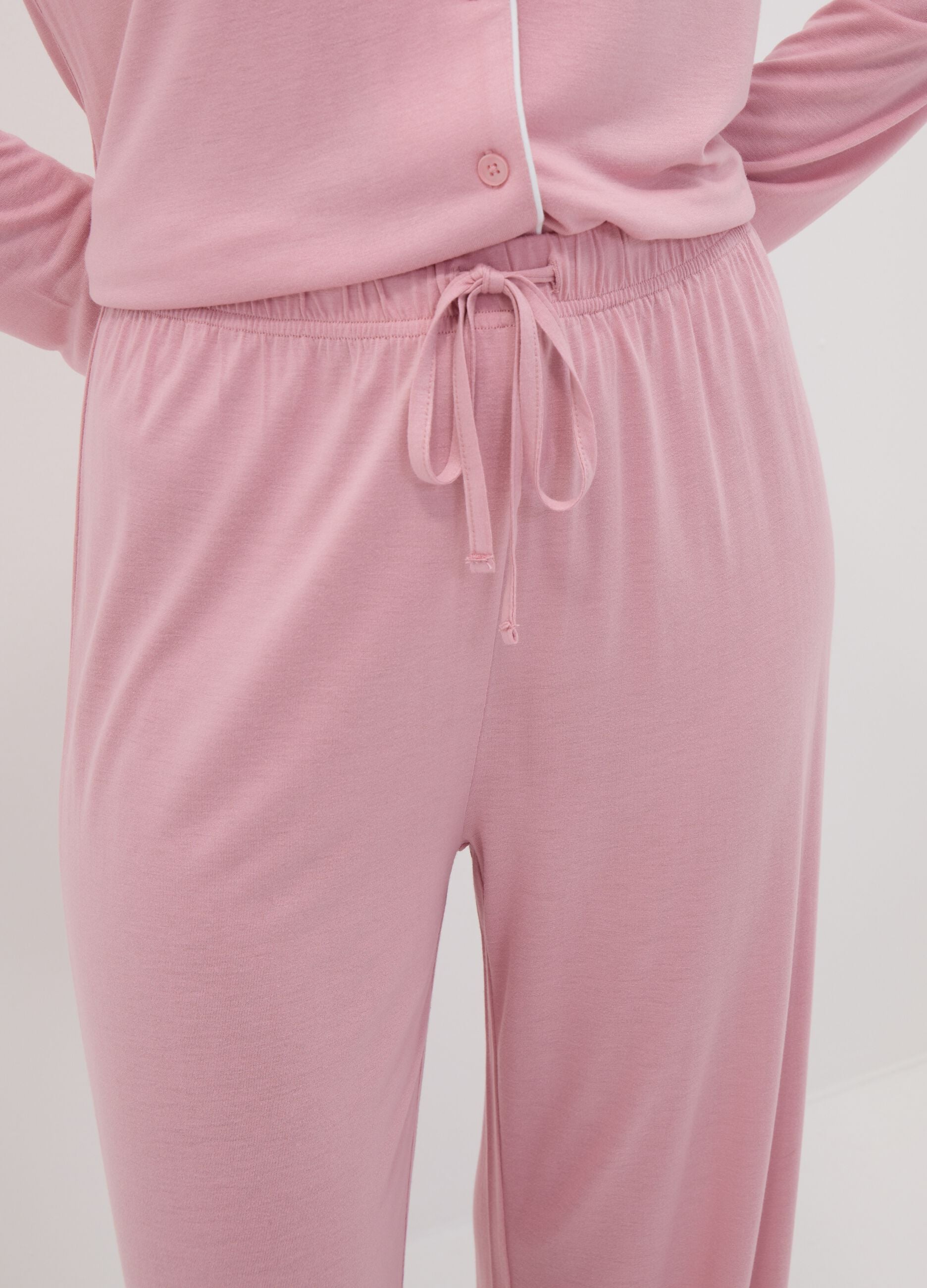 Pink pure viscose pyjama trousers with drawstring, regular fit