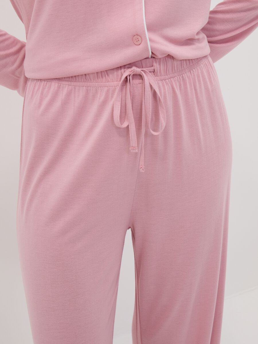 Pink pure viscose pyjama trousers with drawstring, regular fit_3