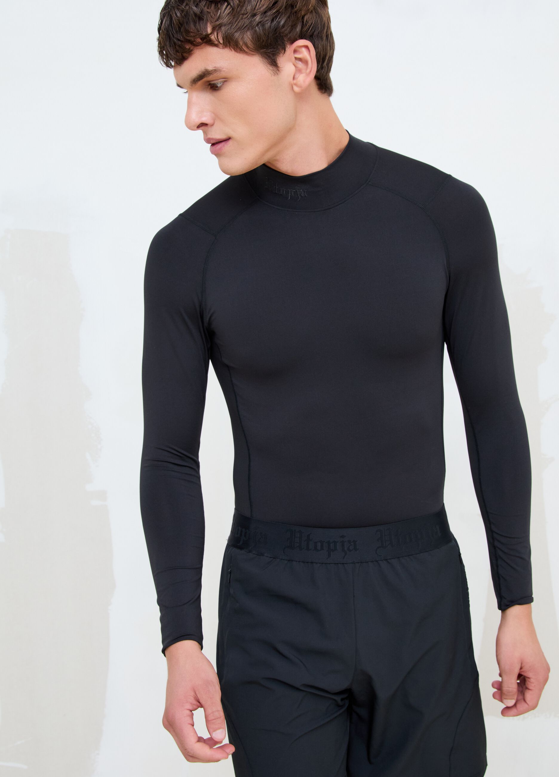 Black Technical Mock-Neck Longsleeve