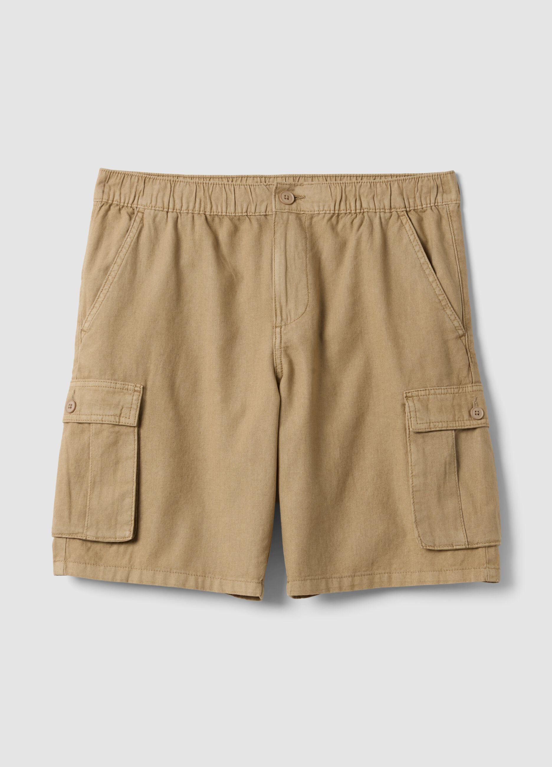 Beige linen-blend cargo Bermuda shorts