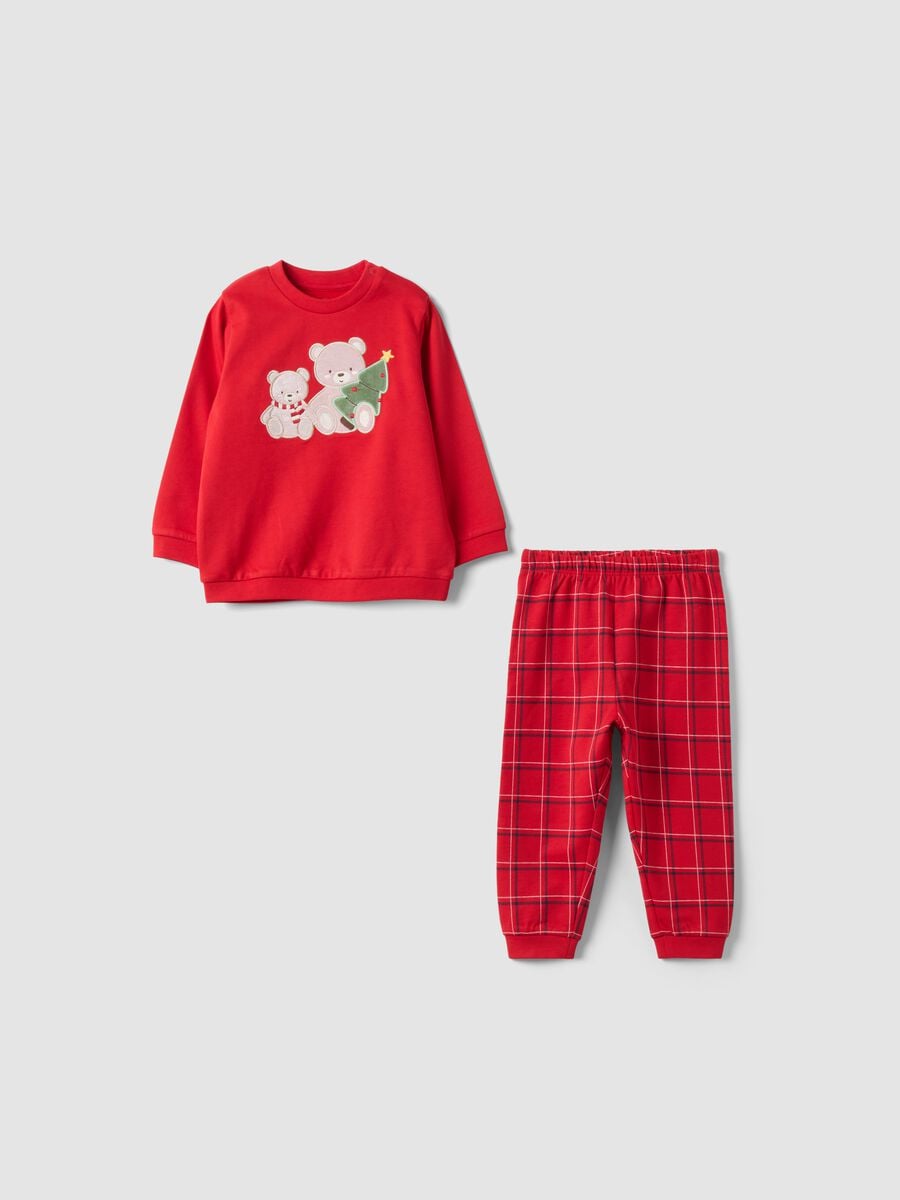 Red crew-neck Christmas pure cotton fleece pyjamas_0