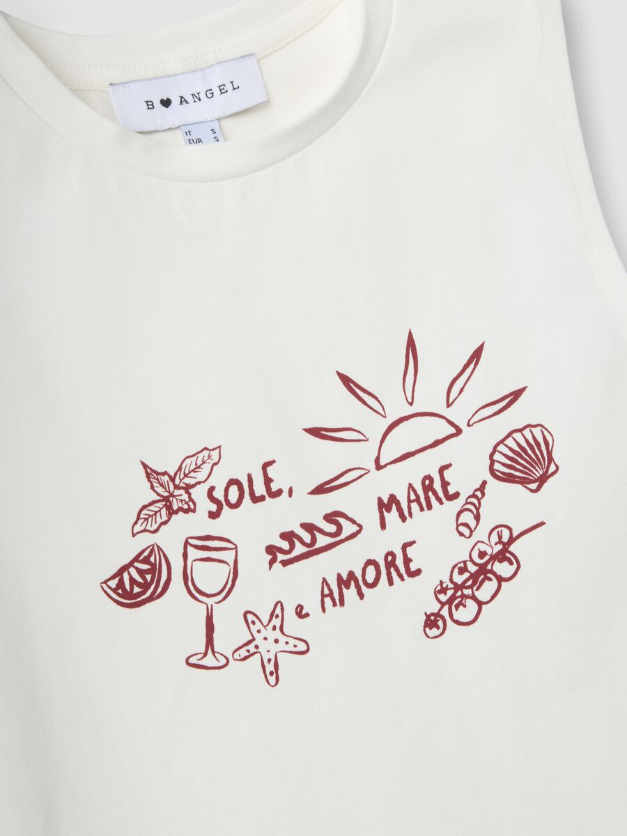 Wei&szlig;es Regular-Fit Tanktop aus elastischer Baumwolle mit Prints_1