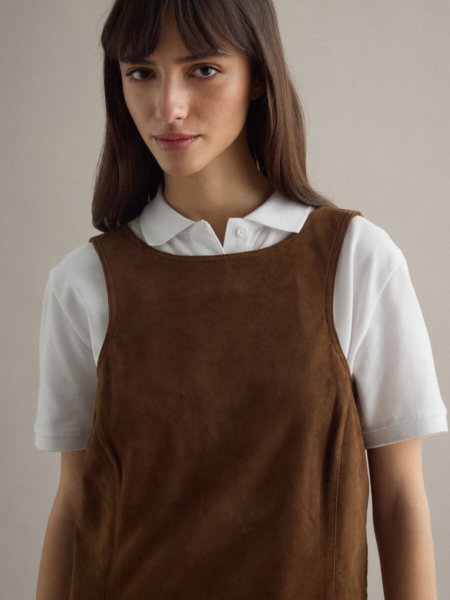 Sleeveless brown dress in genuine leather_3