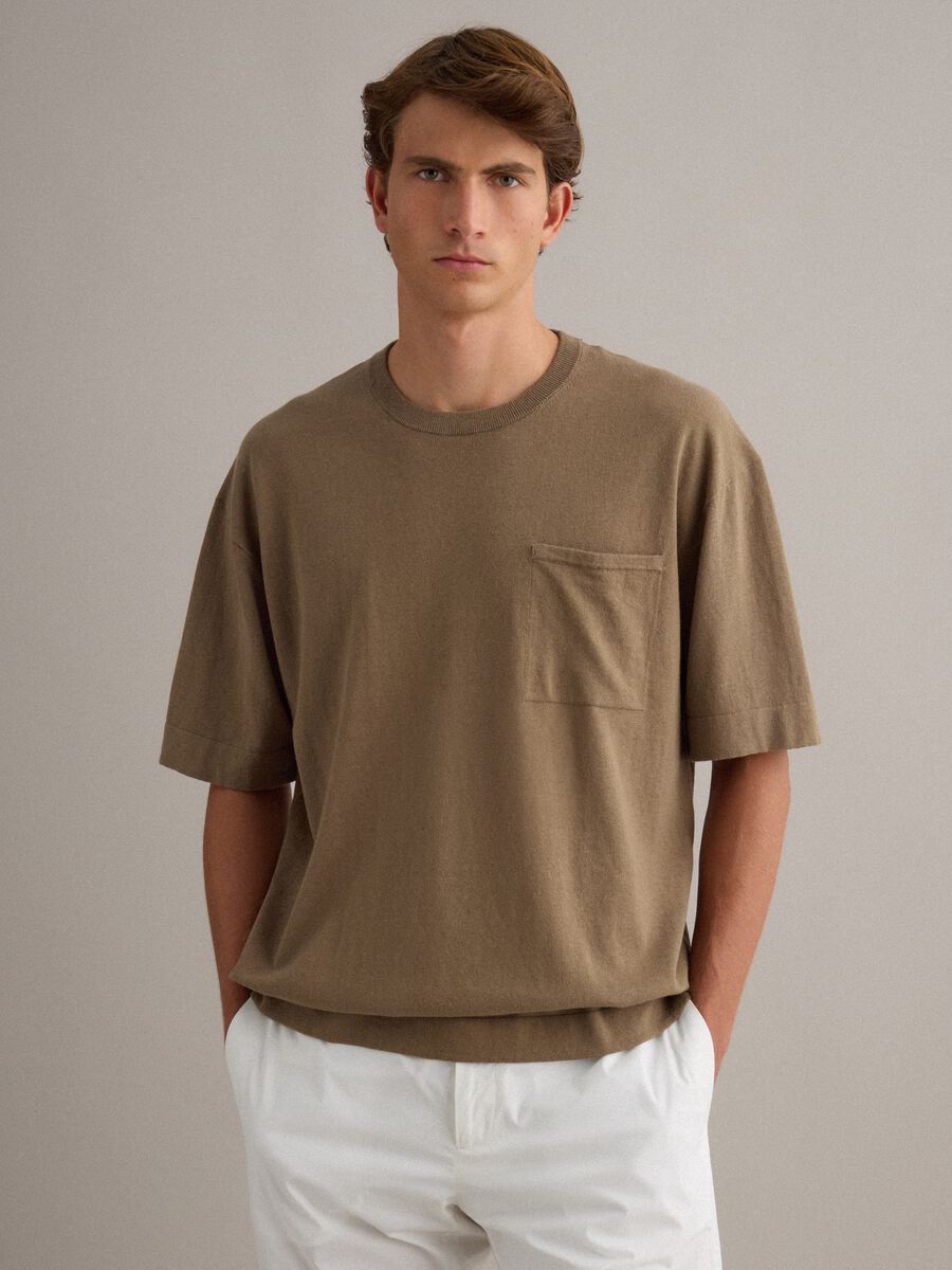 Brown short sleeve pure cotton T-shirt_0