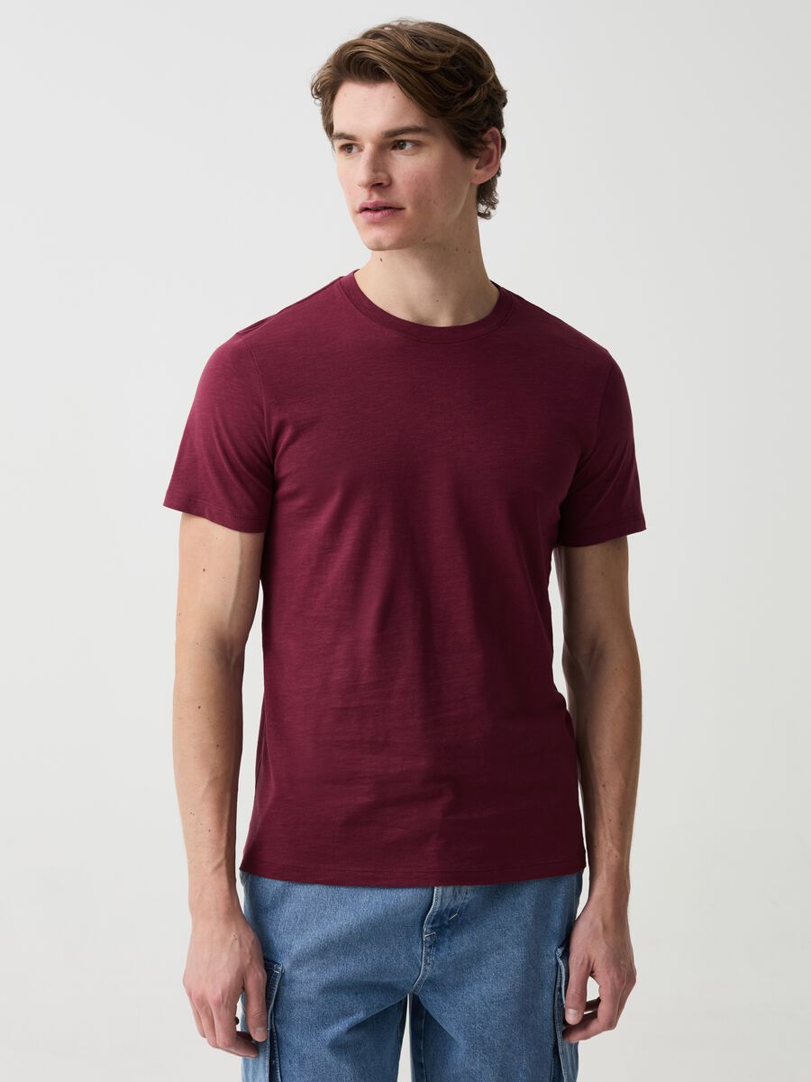 Camiseta cuello redondo de punto flameado_0