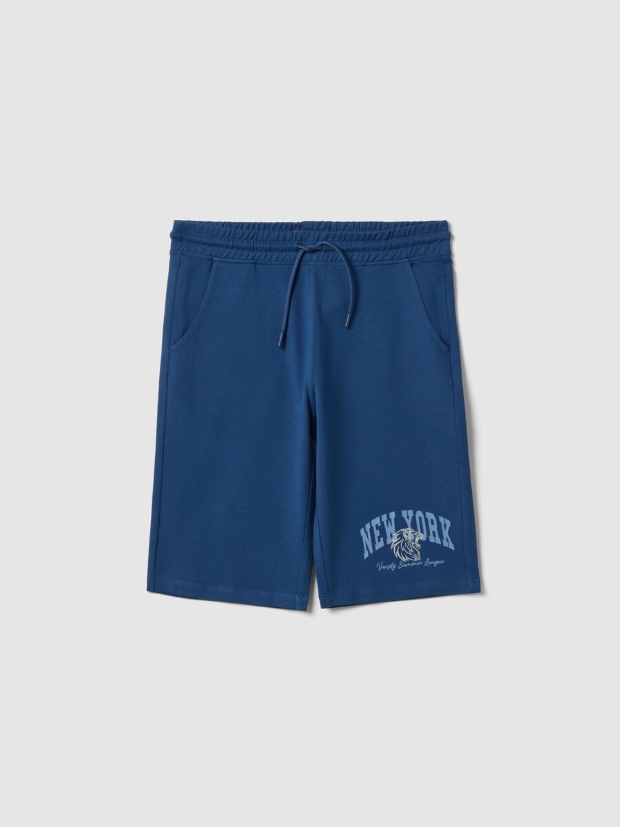 Boys' pure cotton blue shorts with New York print, regular fit_0