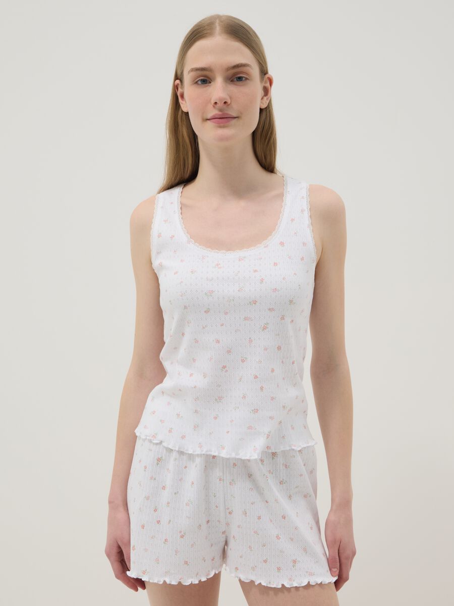 Sleeveless white regular fit cotton pyjama t-shirt_1