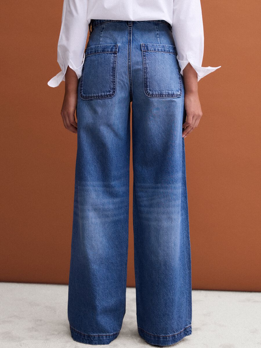 Jeans de ganga azul wide leg em algod&atilde;o puro_2