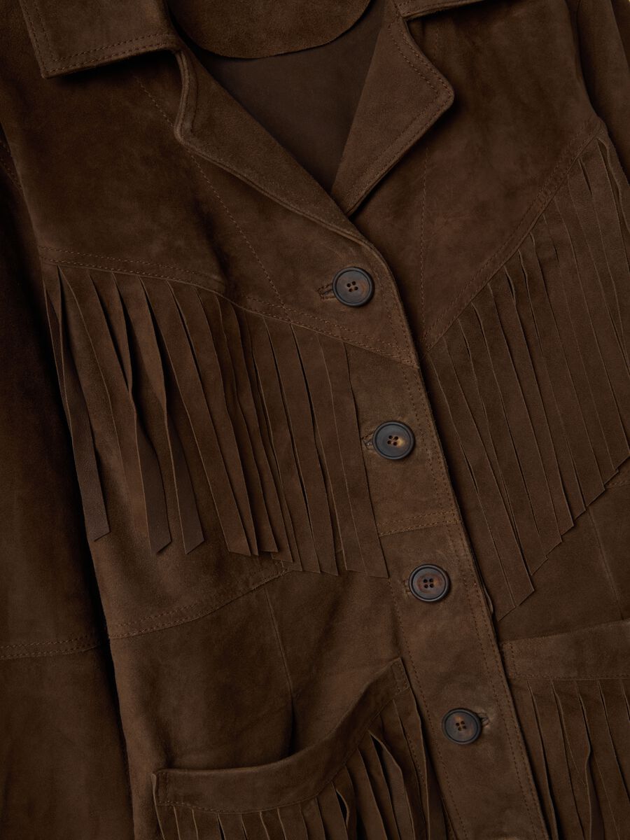 Brown genuine leather jacket with fringes_2
