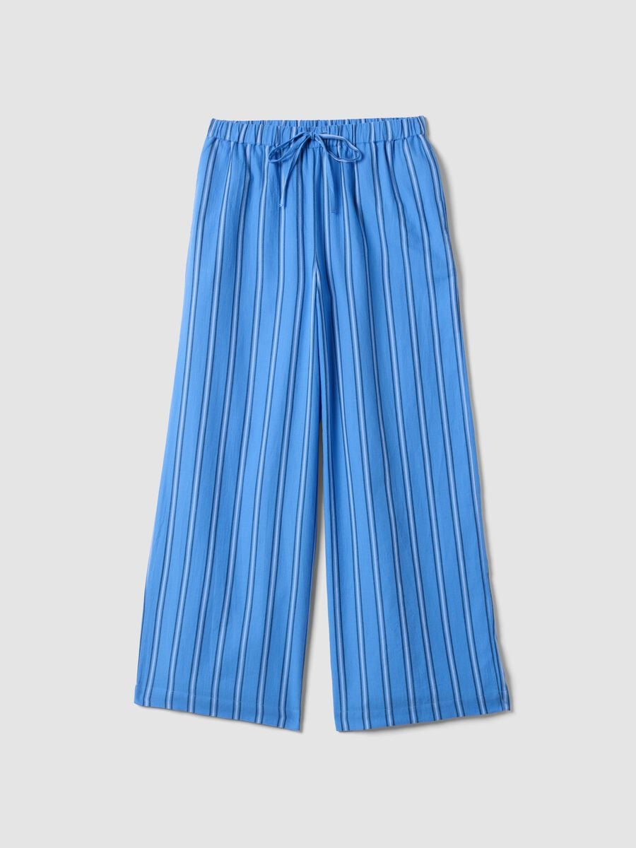 Pantalon de plage bleu &agrave; rayures en pur coton_0