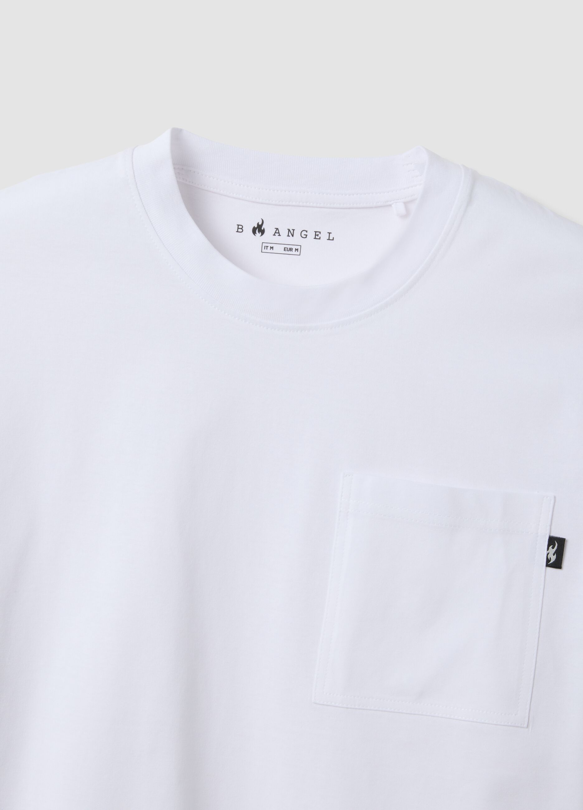 White pure cotton T-shirt with chest pocket, regular fit