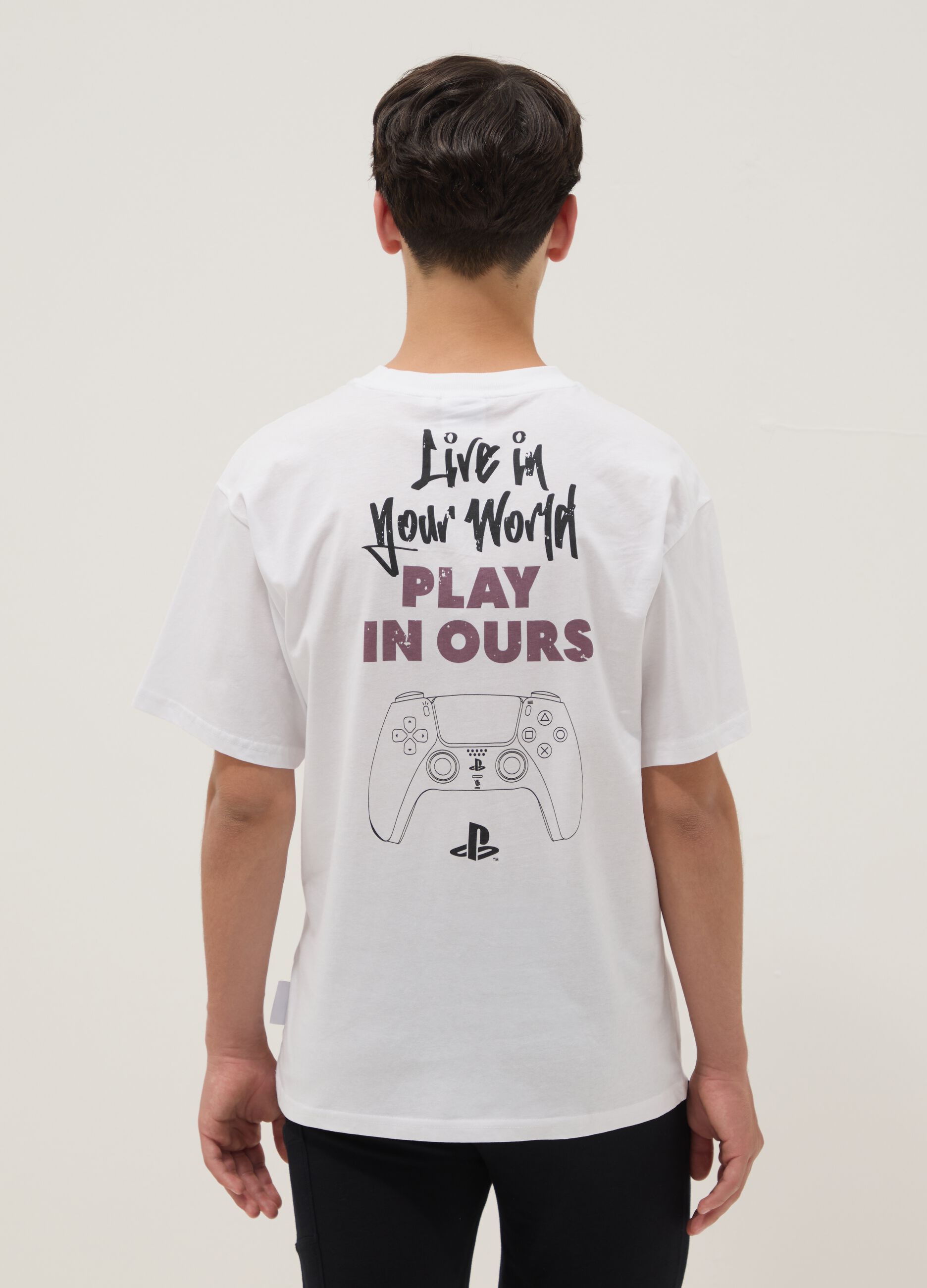 Wei&szlig;es Jungen-T-Shirt mit PlayStation-Logo aus reiner Baumwolle, Relaxed Fit
