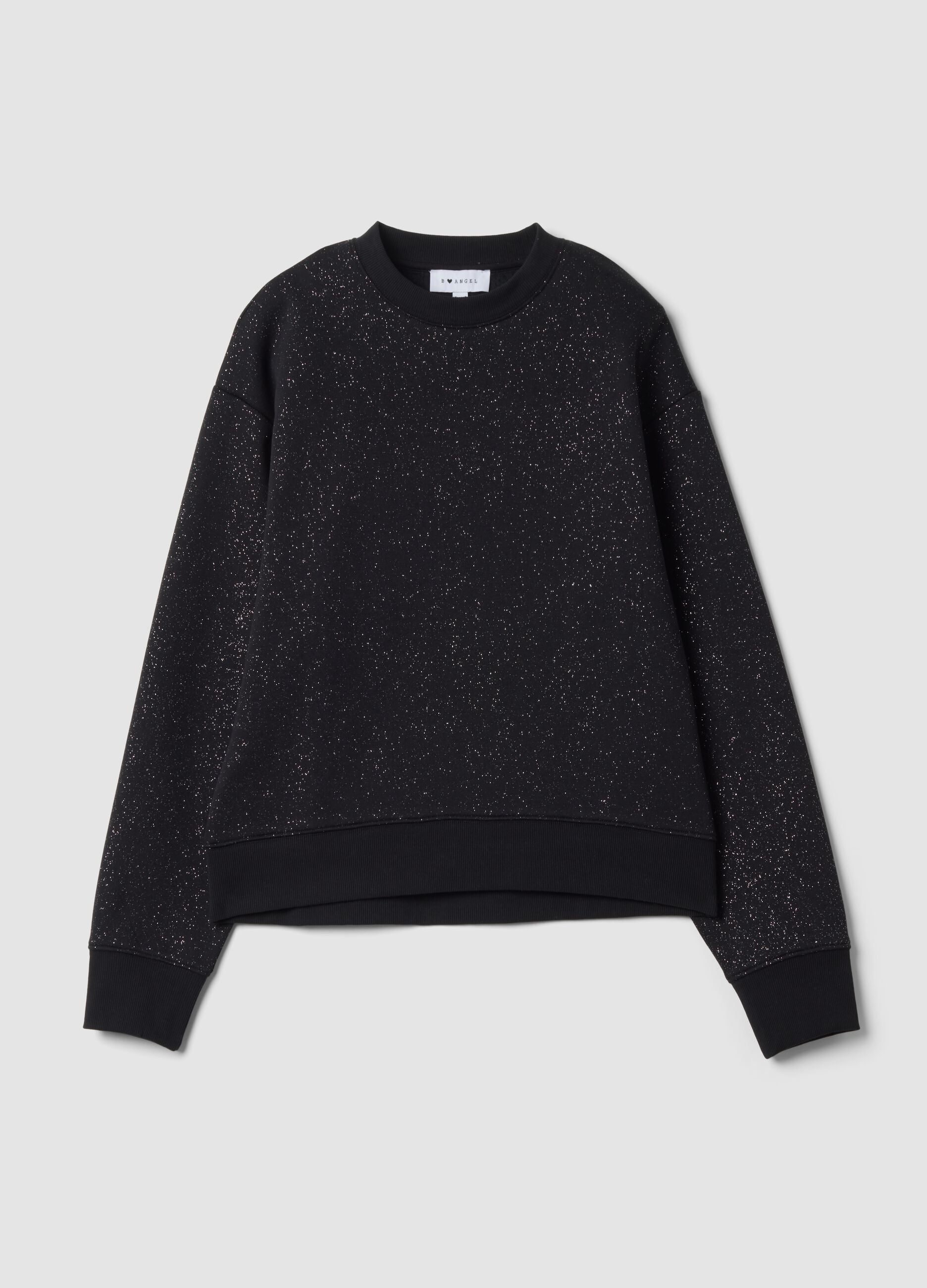 Black cotton-blend crew-neck sweatshirt with lurex print
