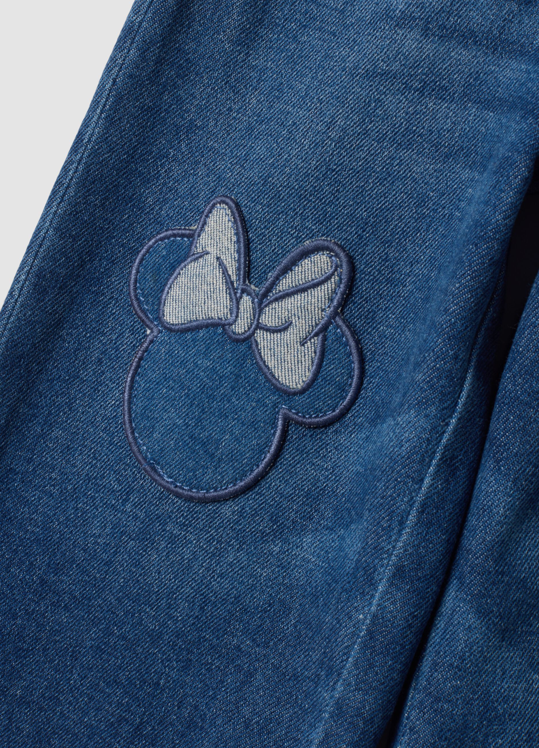Jeans blu chiaro wide leg in cotone elasticizzato con ricami Minnie