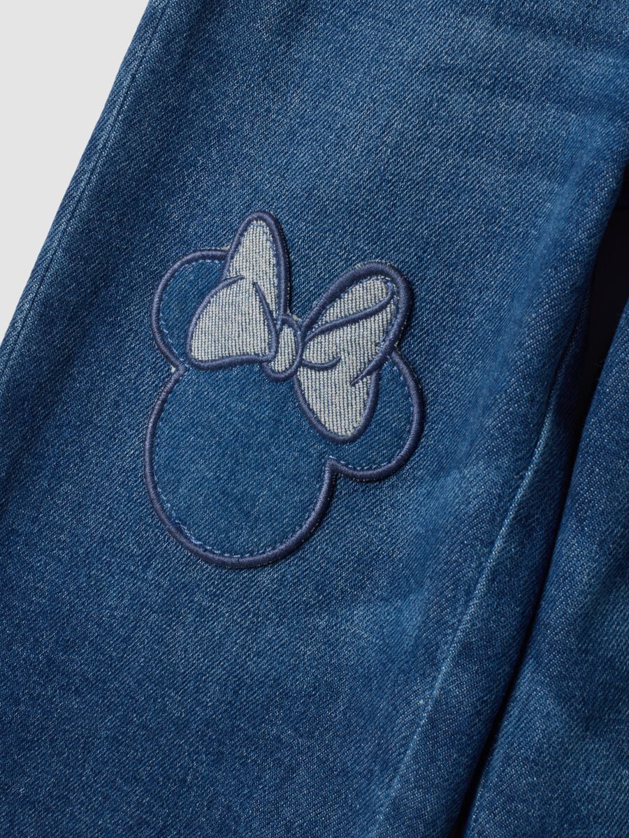Jeans blu chiaro wide leg in cotone elasticizzato con ricami Minnie_3