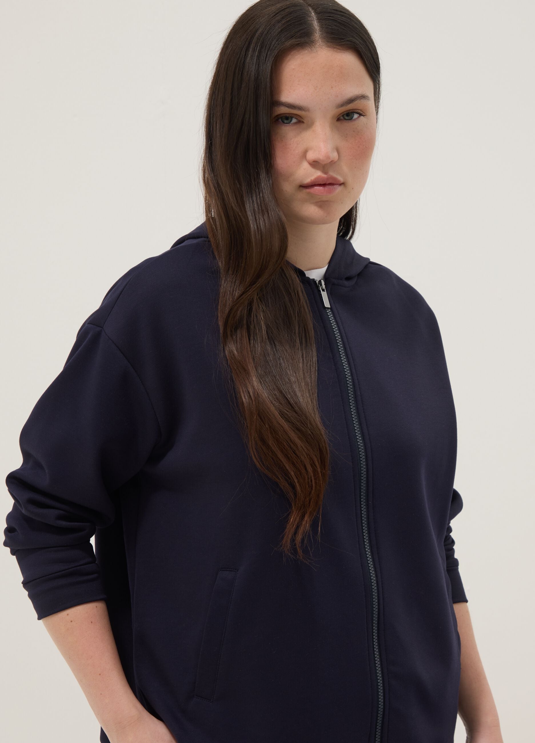Blue stretch viscose hoodie regular fit with zip
