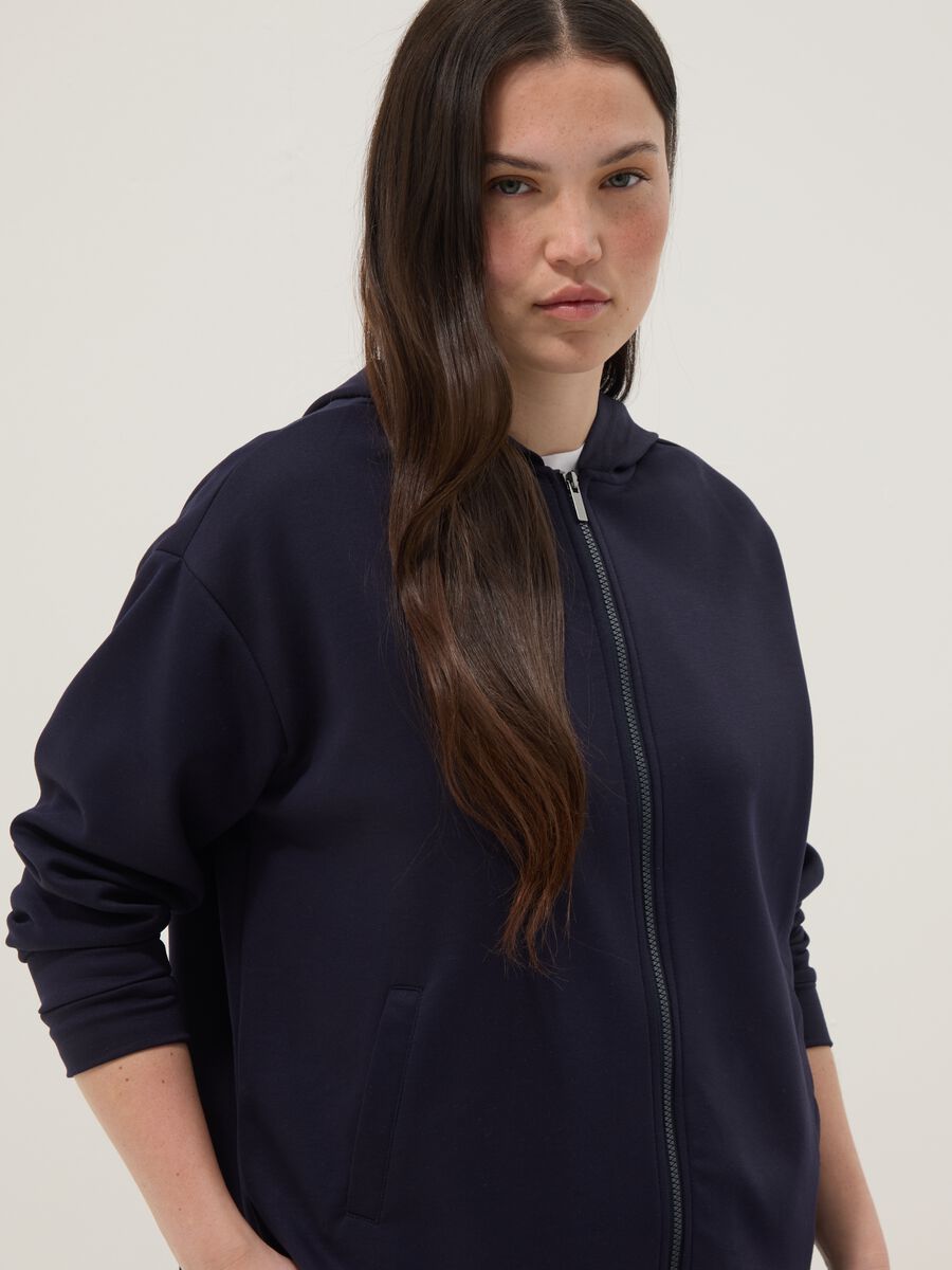 Blue stretch viscose hoodie regular fit with zip_0