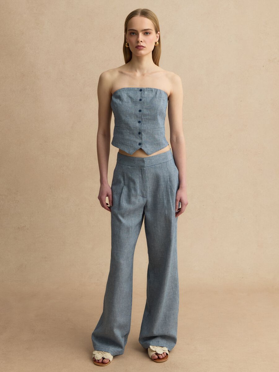 Slim-Fit Korsett aus Leinenmix mit weiss-blauem Karomuster_1