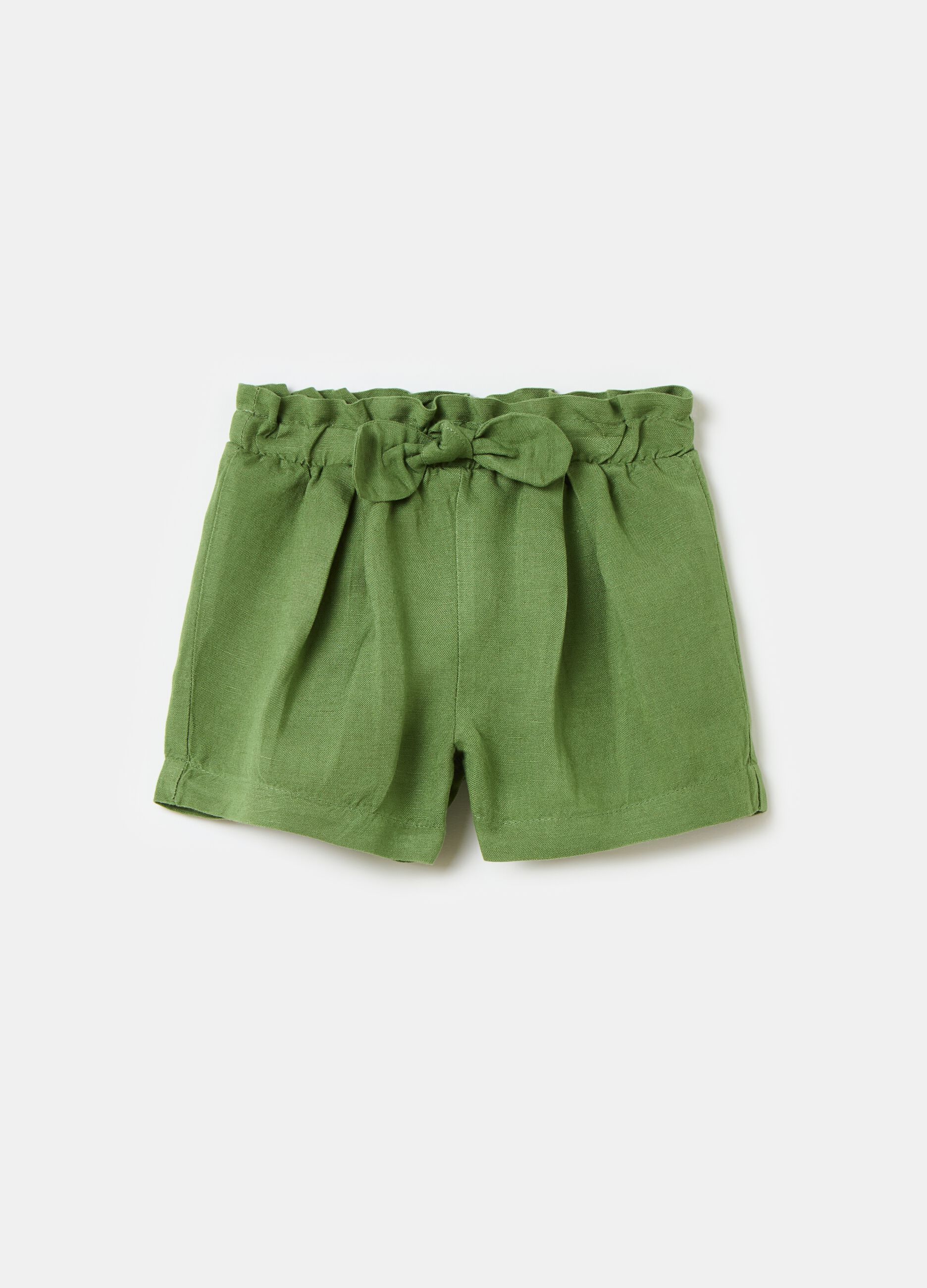 Viscose and ramie shorts with bow