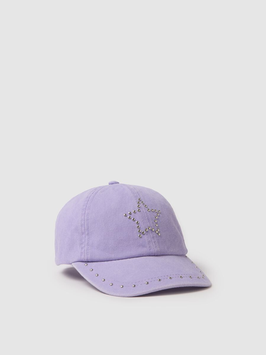 Girls' purple cotton baseball cap with stars and rhinestones_0